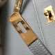 Hermes Kelly 32cm Retourne Bag In Blue Lin Clemence Leather