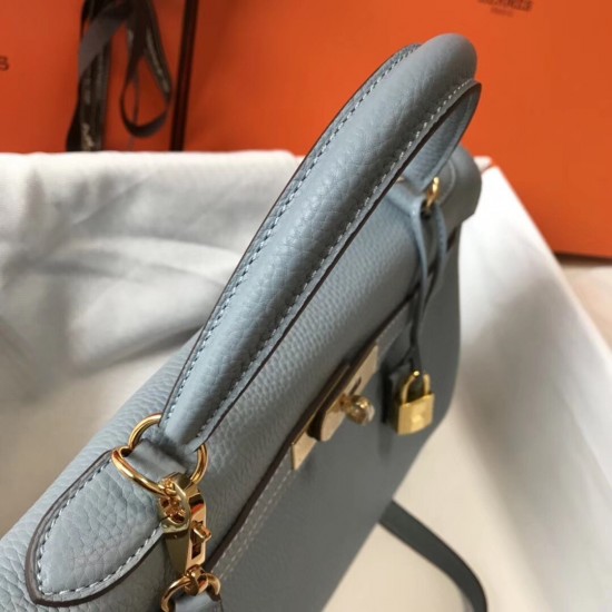 Hermes Kelly 32cm Retourne Bag In Blue Lin Clemence Leather