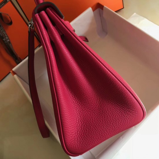 Hermes Kelly 32cm Retourne Bag In Rose Red Clemence Leather