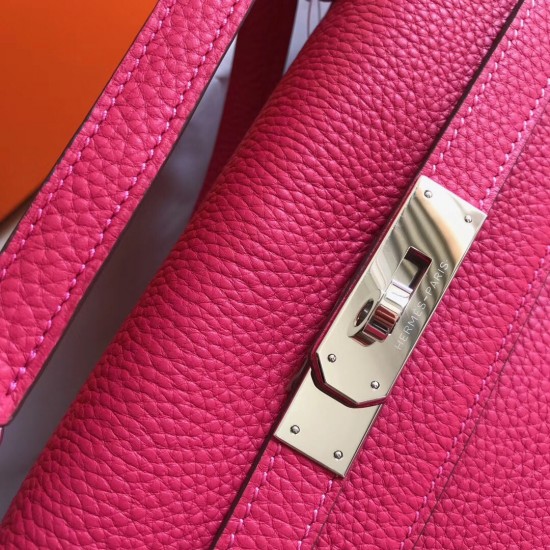 Hermes Kelly 32cm Retourne Bag In Rose Red Clemence Leather