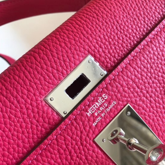 Hermes Kelly 32cm Retourne Bag In Rose Red Clemence Leather