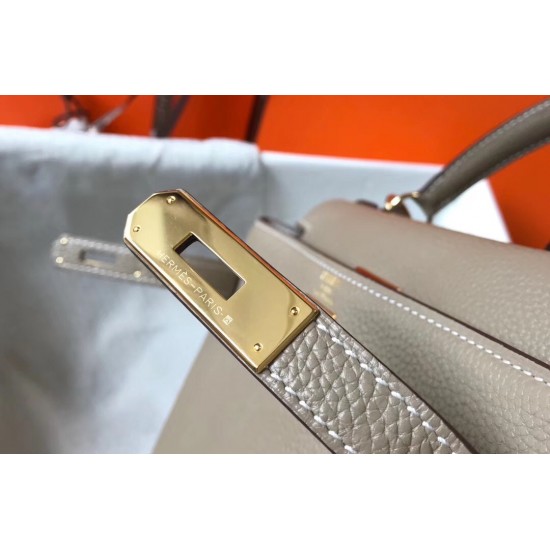 Hermes Kelly 32cm Retourne Bag In Tourterelle Clemence Leather