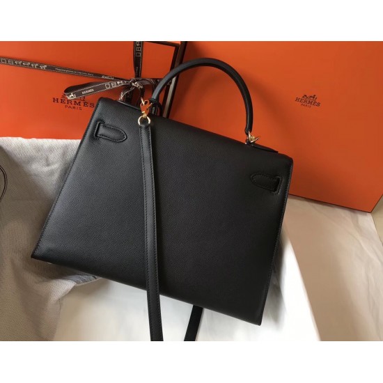 Hermes Kelly 32cm Sellier Bag In Black Epsom Leather