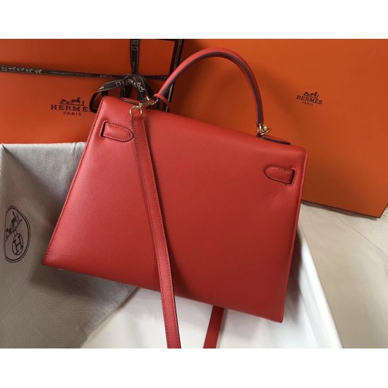 Hermes Kelly 32cm Sellier Bag In Red Epsom Leather