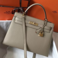 Hermes Kelly 32cm Sellier Bag In Tourterelle Epsom Leather