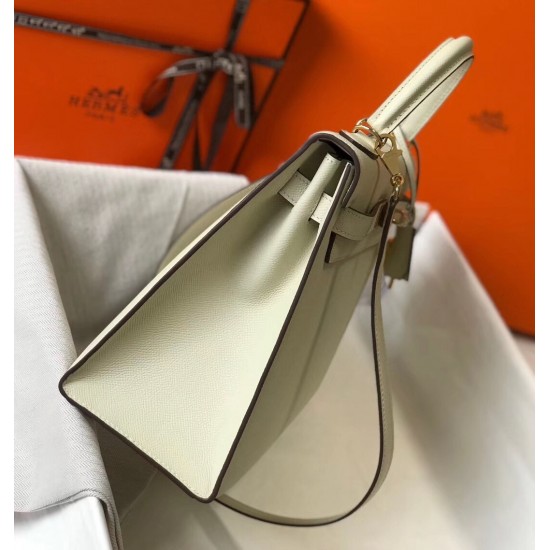 Hermes Kelly 32cm Sellier Bag In White Epsom Leather