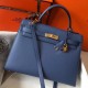 Hermes Kelly 32cm Sellier Bag In Blue Agate Epsom Leather 