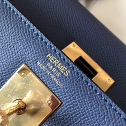 Hermes Kelly 32cm Sellier Bag In Blue Agate Epsom Leather 