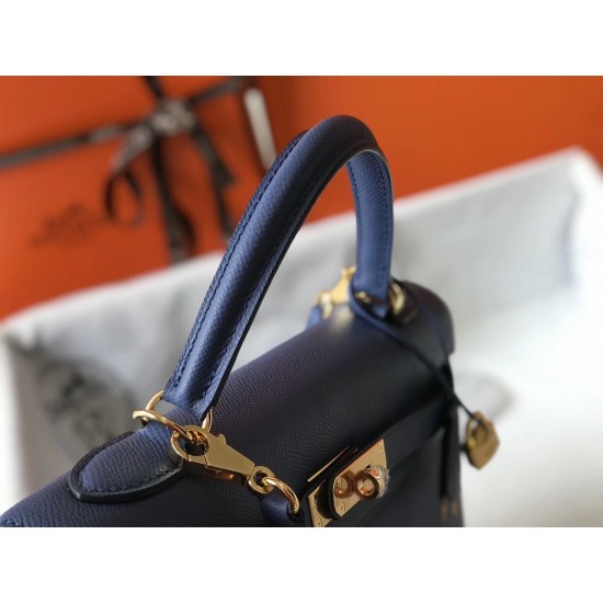 Hermes Kelly 32cm Sellier Bag In Blue Agate Epsom Leather 