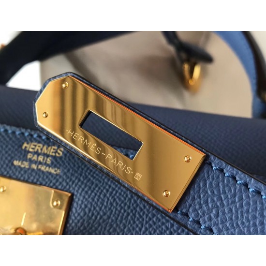 Hermes Kelly 32cm Sellier Bag In Blue Agate Epsom Leather 