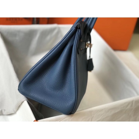 Hermes Birkin 30cm Bag In Blue Agate Clemence Leather