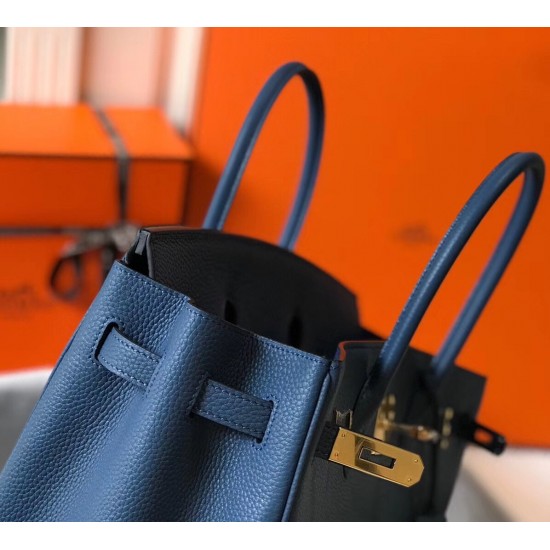 Hermes Birkin 30cm Bag In Blue Agate Clemence Leather