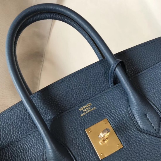 Hermes Birkin 30cm Bag In Blue Agate Clemence Leather