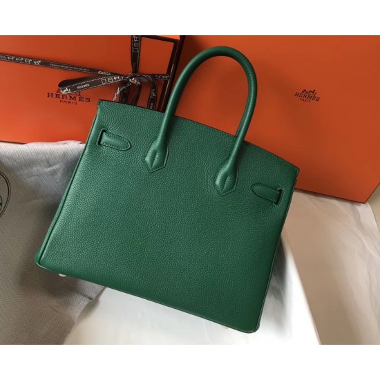 Hermes Birkin 30cm Bag In Malachite Clemence Leather