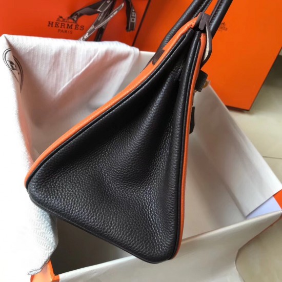 Hermes Tri-Color Birkin 30cm Bag In Orange/White/Black Clemence Leather