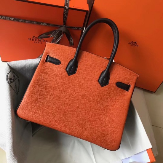 Hermes Tri-Color Birkin 30cm Bag In Orange/White/Black Clemence Leather