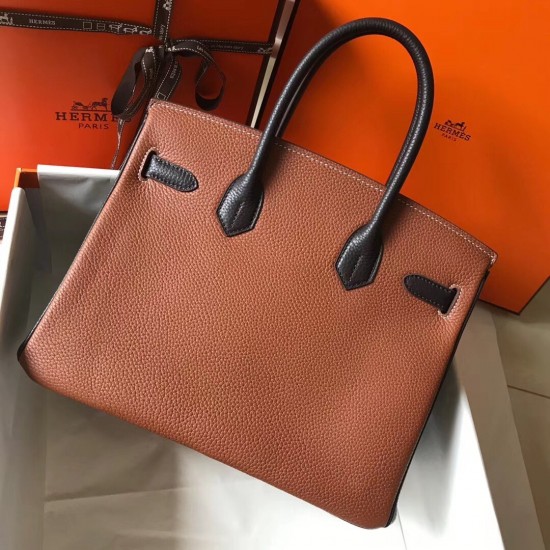 Hermes Bi-Color Birkin 30cm Bag In Brown/Black Clemence Leather