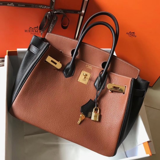 Hermes Bi-Color Birkin 30cm Bag In Brown/Black Clemence Leather