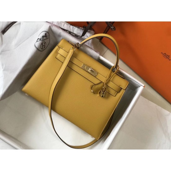 Hermes Kelly 32cm Sellier Bag In Yellow Epsom Leather