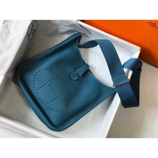 Hermes Evelyne III 29 PM Bag In Blue Jean Clemence Leather