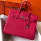 Hermes Birkin 35cm Bag In Rose Red Clemence Leather