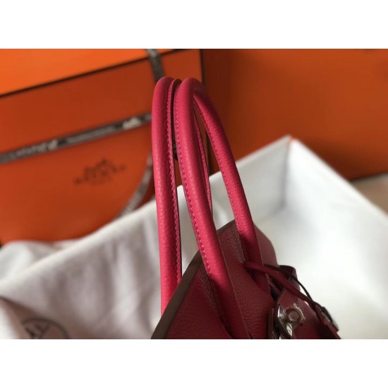 Hermes Birkin 35cm Bag In Rose Red Clemence Leather