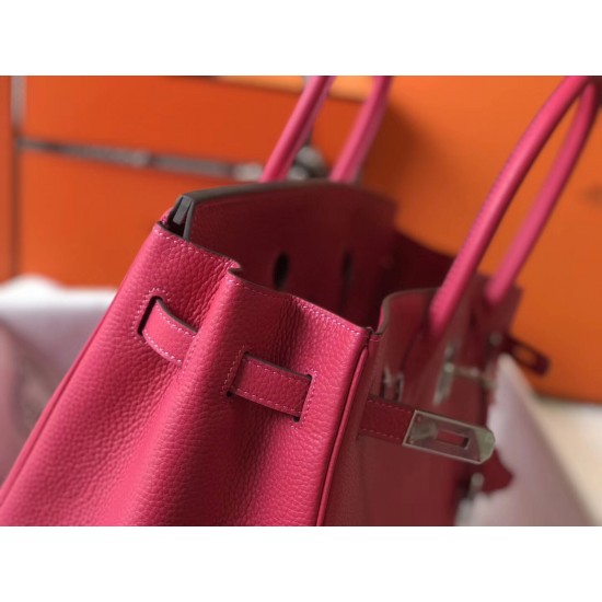 Hermes Birkin 35cm Bag In Rose Red Clemence Leather