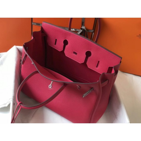 Hermes Birkin 35cm Bag In Rose Red Clemence Leather