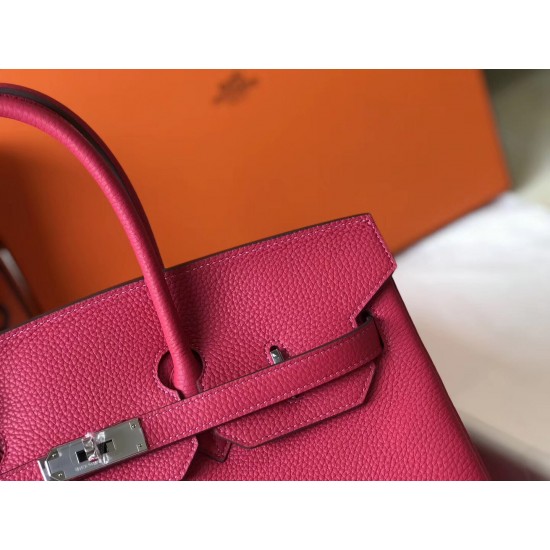 Hermes Birkin 35cm Bag In Rose Red Clemence Leather