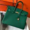 Hermes Birkin 35cm Bag In Malachite Clemence Leather