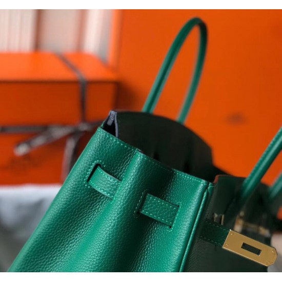 Hermes Birkin 35cm Bag In Malachite Clemence Leather