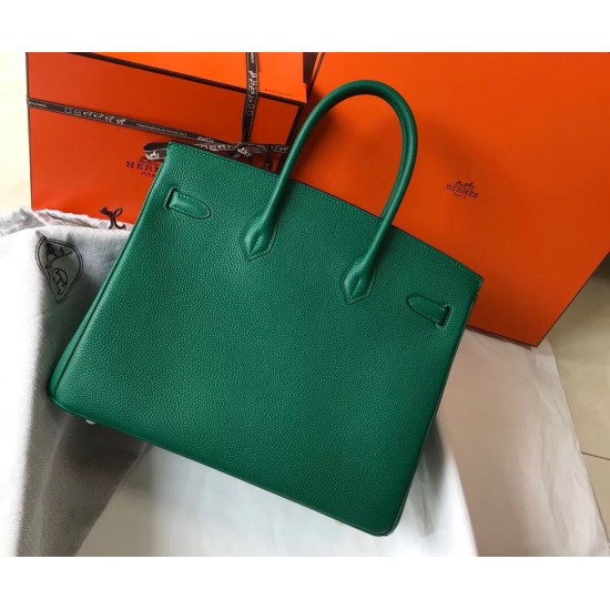 Hermes Birkin 35cm Bag In Malachite Clemence Leather