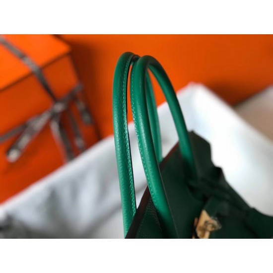 Hermes Birkin 35cm Bag In Malachite Clemence Leather