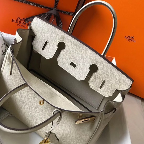 Hermes Birkin 35cm Bag In Beton Clemence Leather