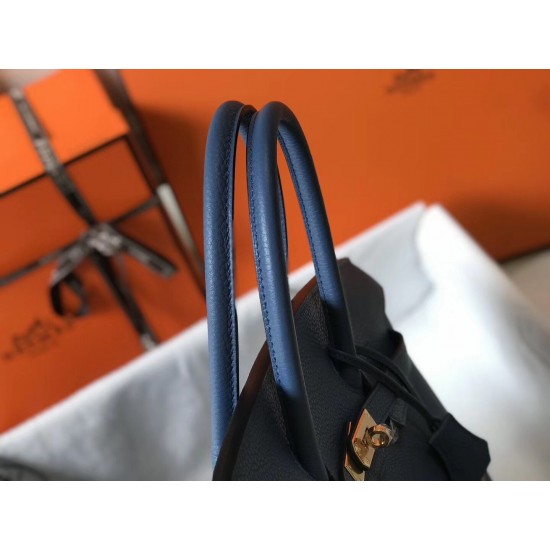 Hermes Birkin 35cm Bag In Blue Agate Clemence Leather