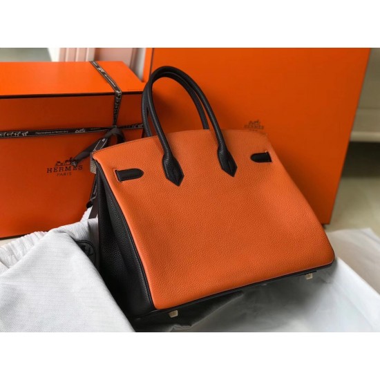 Hermes Tri-Color Birkin 35cm Bag In Orange/White/Black Clemence Leather