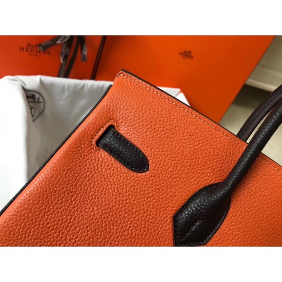 Hermes Tri-Color Birkin 35cm Bag In Orange/White/Black Clemence Leather