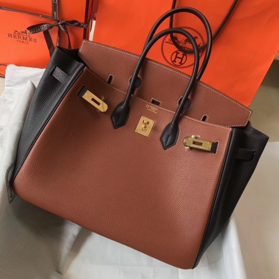 Hermes Bi-Color Birkin 35cm Bag In Brown/Black Clemence Leather