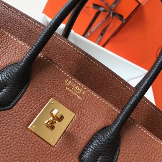 Hermes Bi-Color Birkin 35cm Bag In Brown/Black Clemence Leather