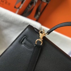 Hermes Kelly 25cm Sellier Bag In Black Epsom Leather