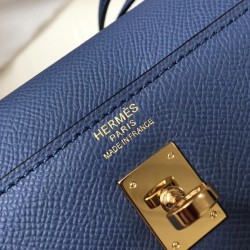 Hermes Kelly 25cm Sellier Bag In Agate Blue Epsom Leather