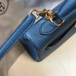 Hermes Kelly 25cm Retourne Bag In Agate Blue Clemence Leather