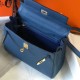 Hermes Kelly 25cm Retourne Bag In Agate Blue Clemence Leather