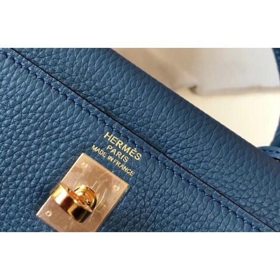 Hermes Kelly 25cm Retourne Bag In Agate Blue Clemence Leather