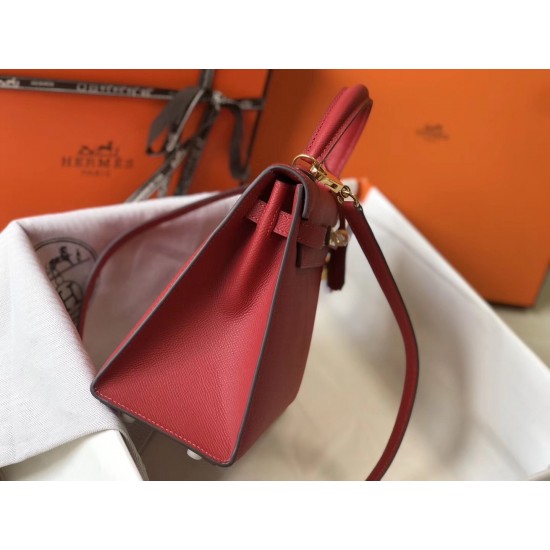 Hermes Kelly 25cm Sellier Bag In Red Epsom Leather