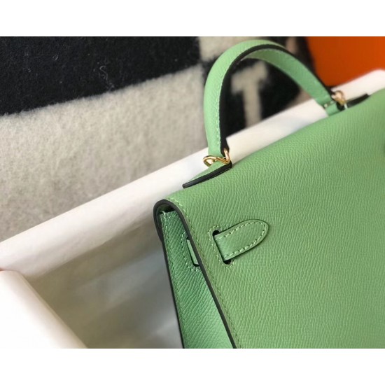 Hermes Kelly Mini II Bag In Vert Criquet Epsom Leather