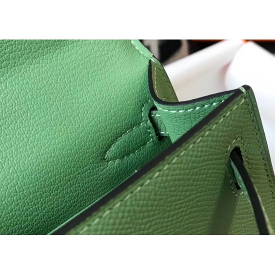 Hermes Kelly Mini II Bag In Vert Criquet Epsom Leather