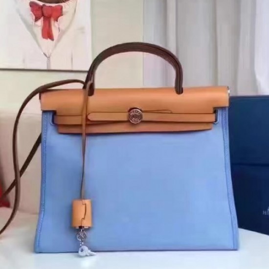 Hermes Herbag Zip PM 31cm Bag In Celeste Canvas