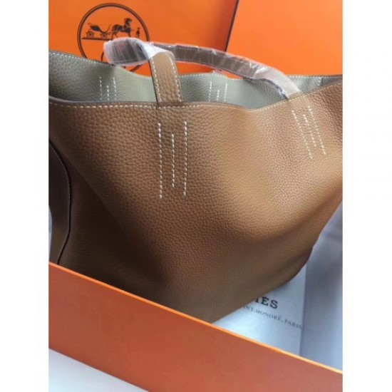 Hermes Double Sens 45cm Tote In Brown/Etoupe Leather