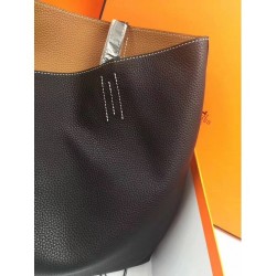 Hermes Double Sens 45cm Tote In Black/Brown Leather